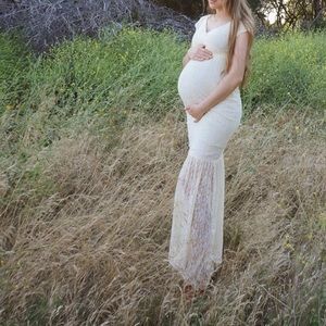 Maternity pregnancy white lace dress cream